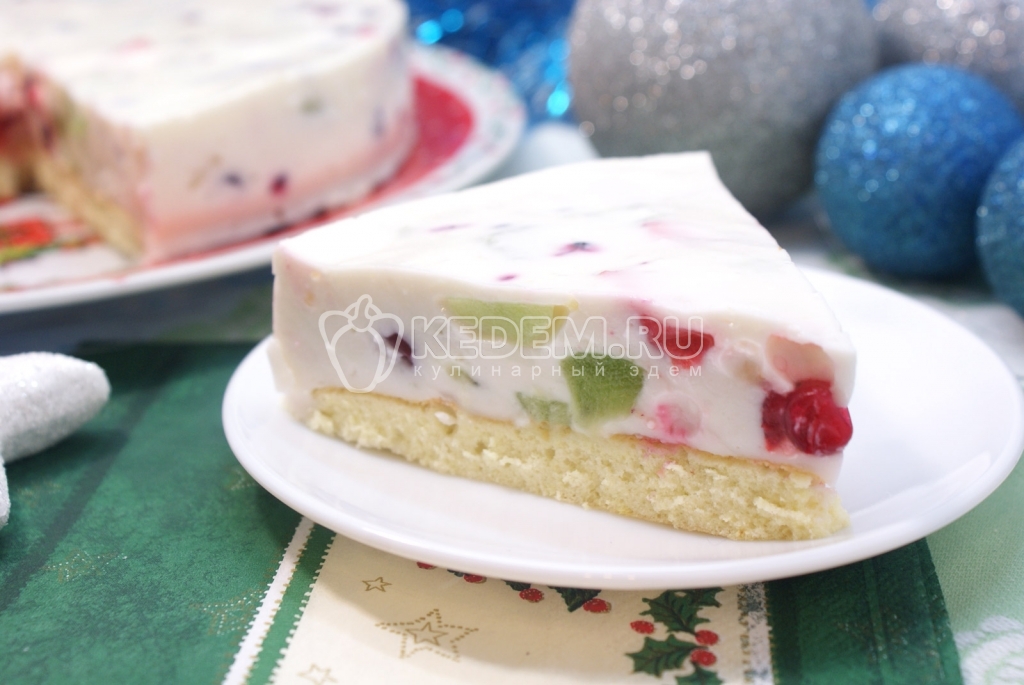 Торт «Самоцветы в снегу». Пошаговый кулинарный рецепт с фотографиями приготовление новогоднего торта желе с фруктами в желе на новогодний стол.