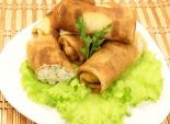 Блинчики с курицей. Кулинарный фото рецепт приготовления блинов с куриным филе и зеленью. Фото рецепта