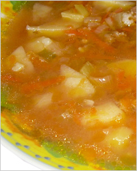 Рассольник с луком-пореем и рисом