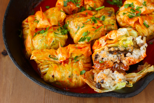 Постные голубцы с рисом и грибами