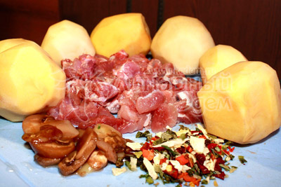 Мясо нарезать мелкими кусочками (если фарш, то разморозить)