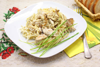 Спагетти с грибами и курицей