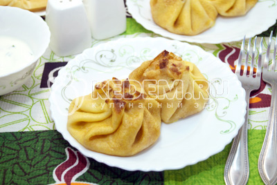 Блинные узелки с грибами