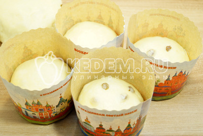Заполнить формы для куличей на 1/3 от объема.