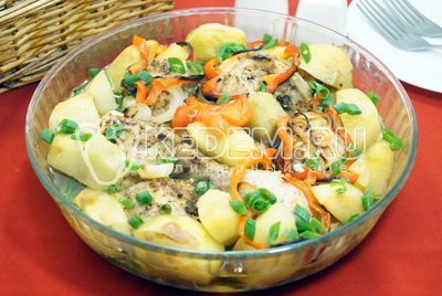 Курица кусочками в духовке с картофелем