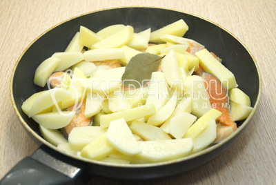Посолить и поперчить по вкусу. Добавить лавровый лист.