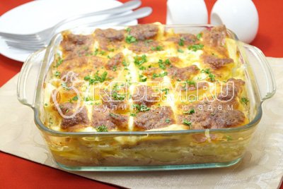 Картофельная запеканка с куриным фаршем в духовке
