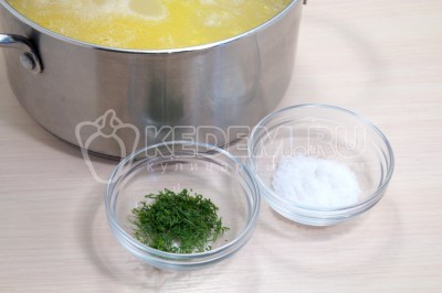 Добавить мелко нашинкованный укроп и 1 чайную ложку соли. До солить по вкусу.