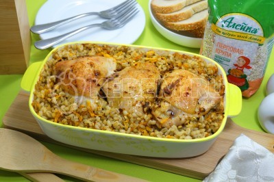 Перловка с курицей в духовке