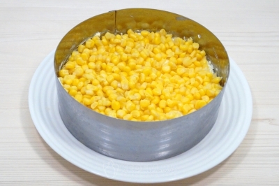 Добавить слой консервированной кукурузы.