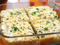Запеканка с рисом, фаршем и кабачками