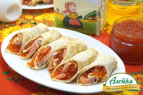 Вкусные блины с сёмгой и икрой