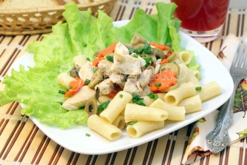 Курица с грибами и макаронами