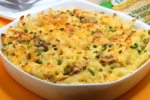 Макаронная запеканка с грибами