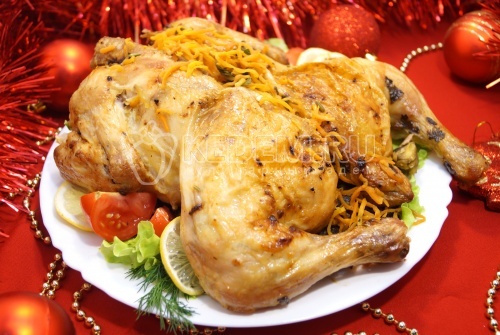 Запеченная курица с грибами