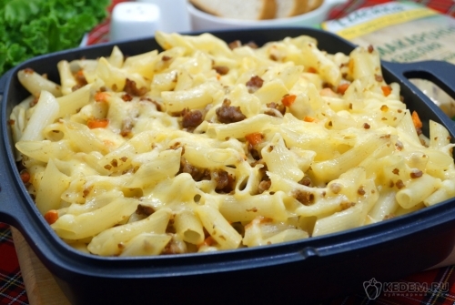 Макароны с фаршем и сыром в духовке