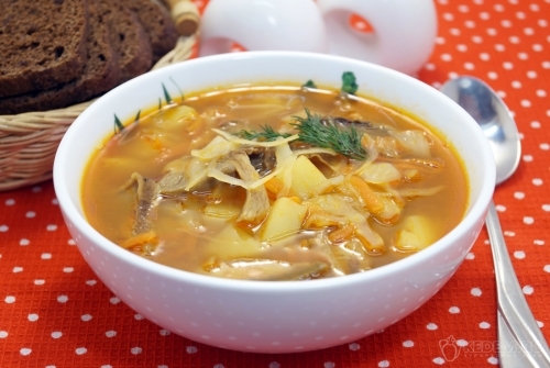 Постные щи с капустой и грибами