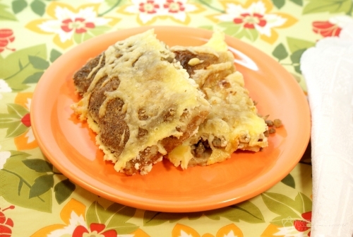 Запеченные блинчики с мясом и грибами