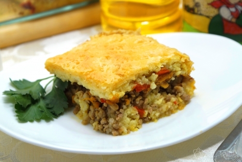 Запеканка из пшена с фаршем и овощами