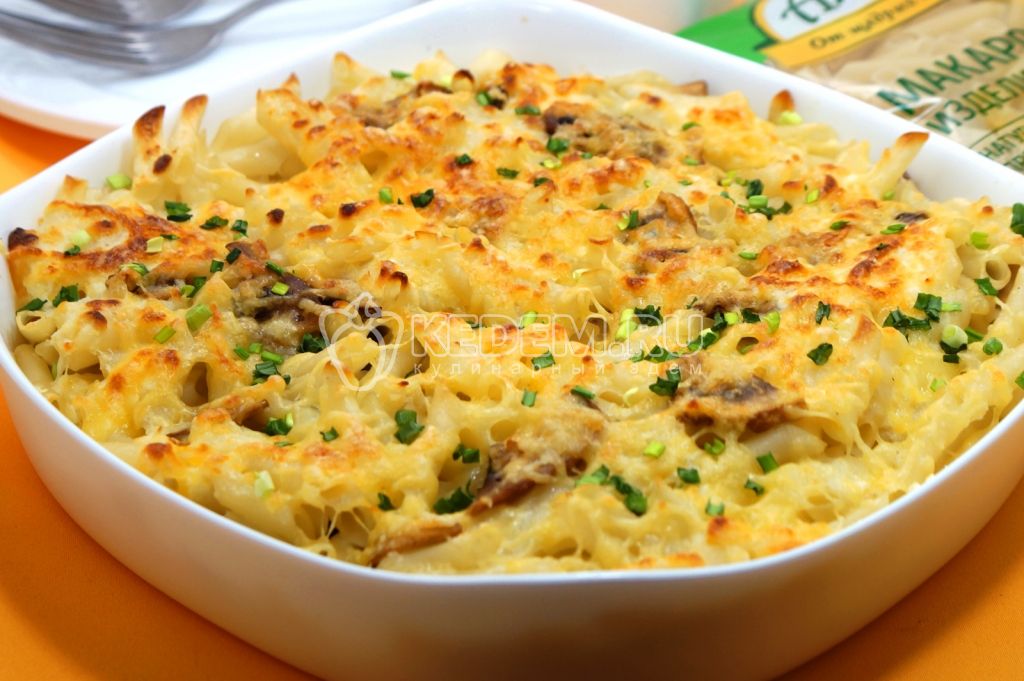 Макаронная запеканка с грибами