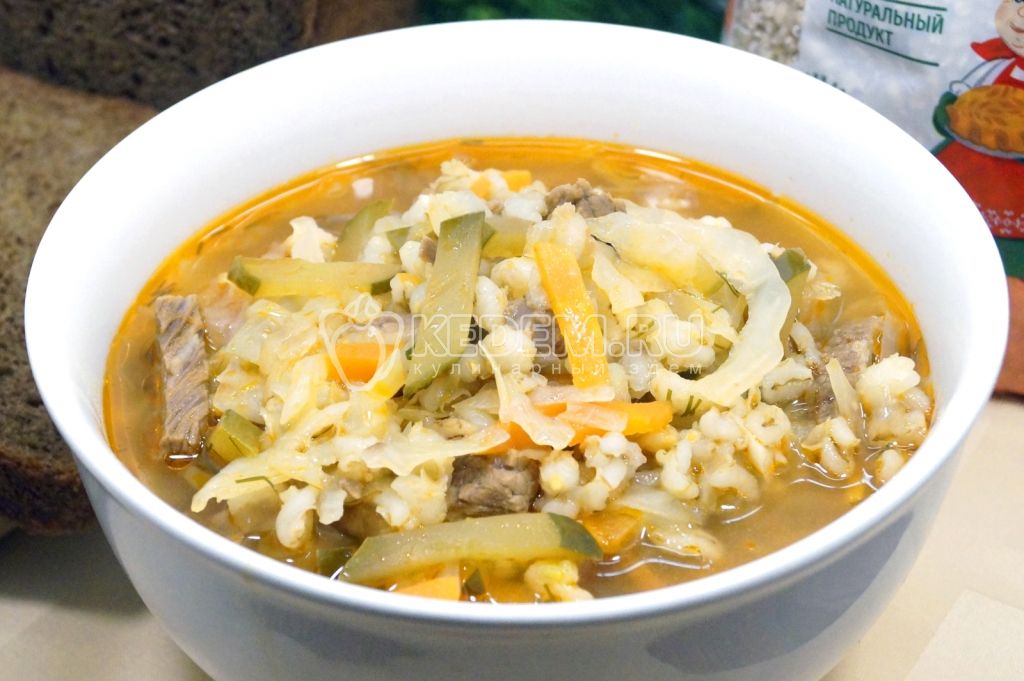 Щи Успенские с квашеными огурцами и перловкой