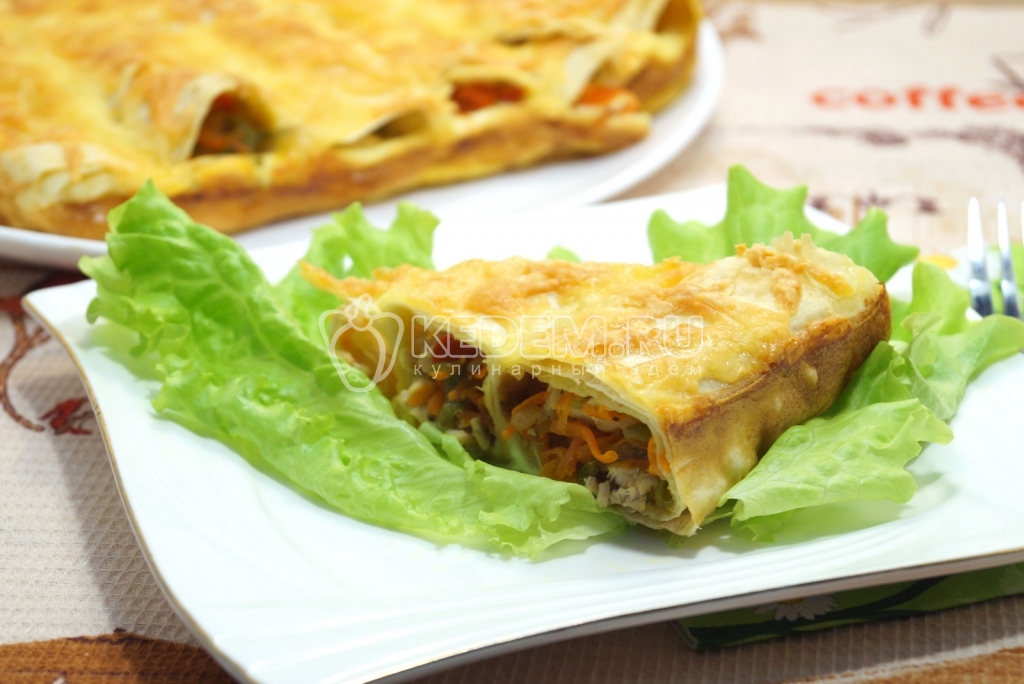 Вкусный пирог из лаваша с курицей